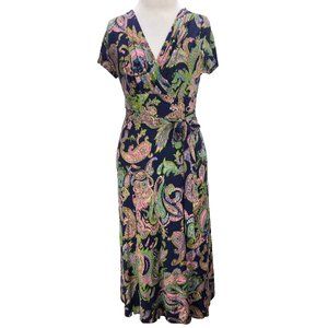 TALBOTS surplice stretch knit below knee dress -SZ M